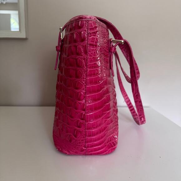Brahmin Hot Pink Medium Asher Zip Top Tote Bag Embossed Leather Purse - Picture 13 of 16